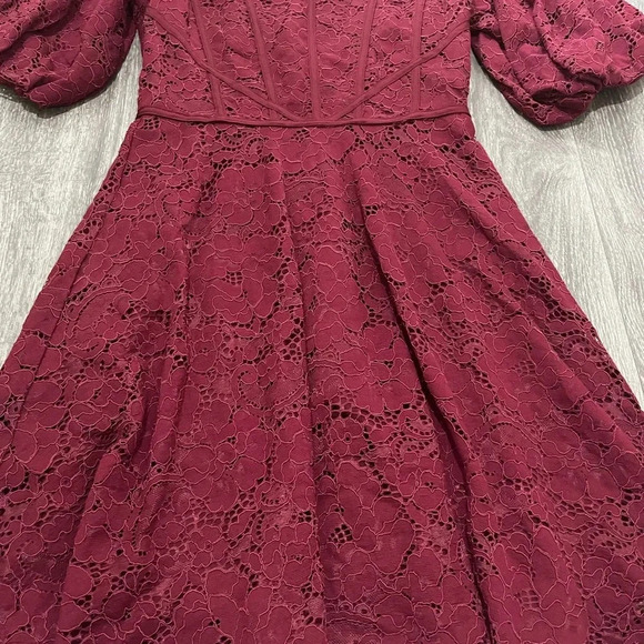 NWT Rachel Parcell V-Neck Puff Sleeve Mini Dress Wine Red Size 0 - Picture 12 of 12